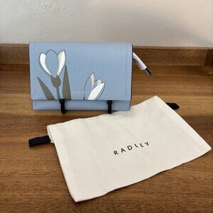 Radley London Oak Street Snowdrops Light Blue Leather Flapover Medium Wallet